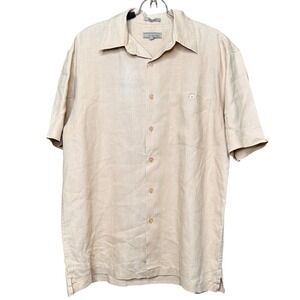 VISITOR Mens Linen Blend Short Sleeve Button Up Shirt Sze M Beige Casual Outdoor